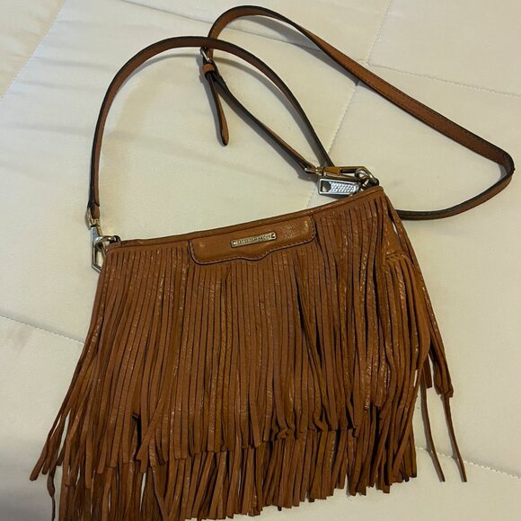 Rebecca Minkoff Finn Fringe Crossbody - Tan Leather